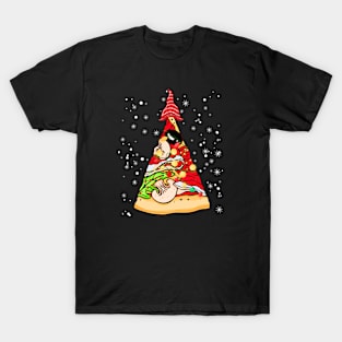 Pizza Christmas gnome Tree Lights snow Xmas Crustmas Gift T-Shirt